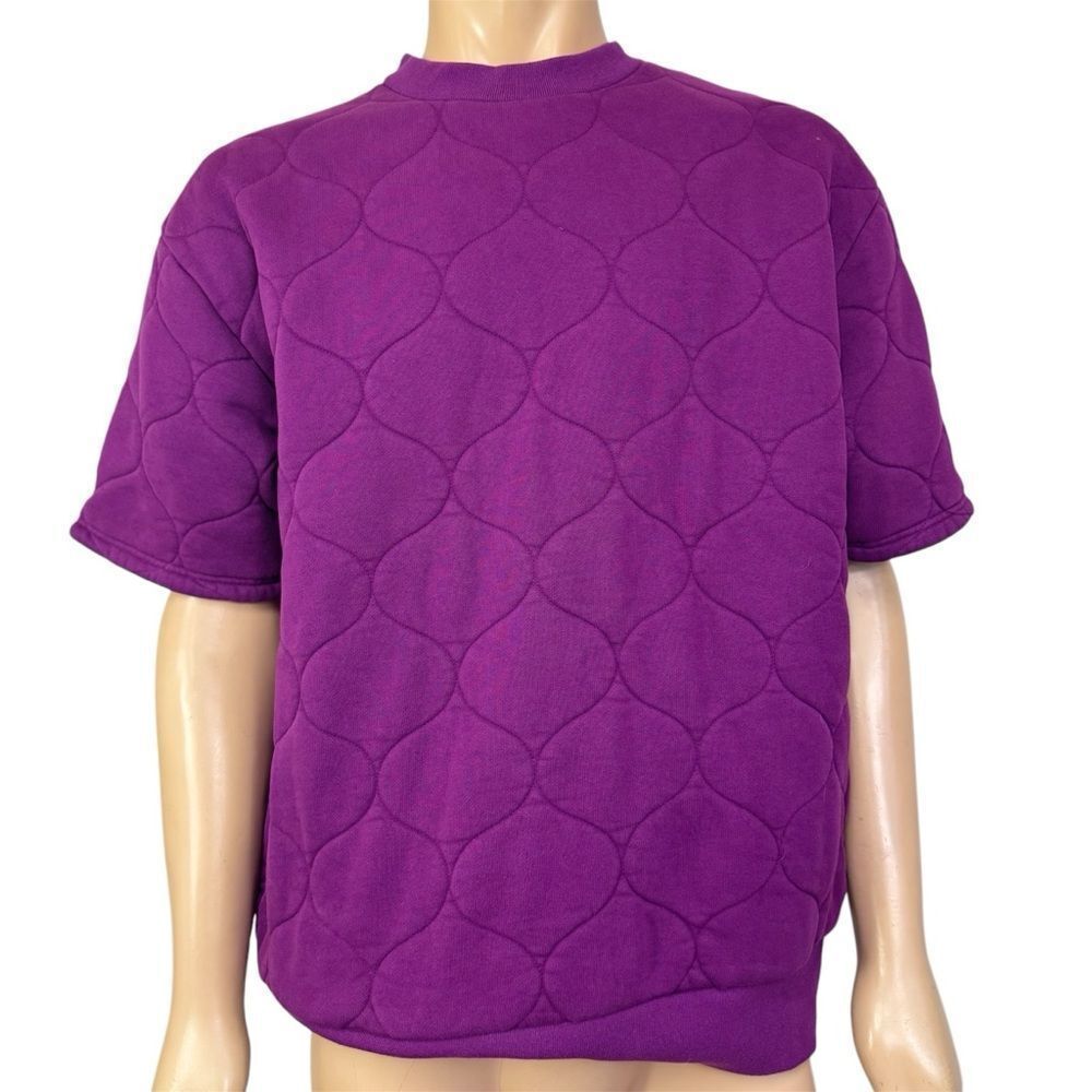 NEW AlphaStyle Purple Short Sleeve Propus Oversized Quilted T-Shirt Sweatshirt L